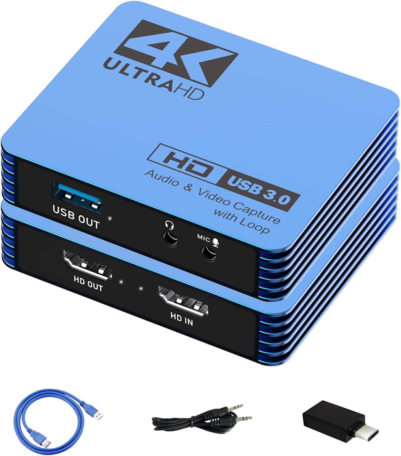 Guermok 4K Video Capture Card for Streaming, USB 3.0 HDMI to USB-C/A, 4K30Hz Passthrough 1080P60 Capture Device, HDMI Video Capture Card for Switch 2/1, Tablet, MacOS, Windows, Laptop, Camera