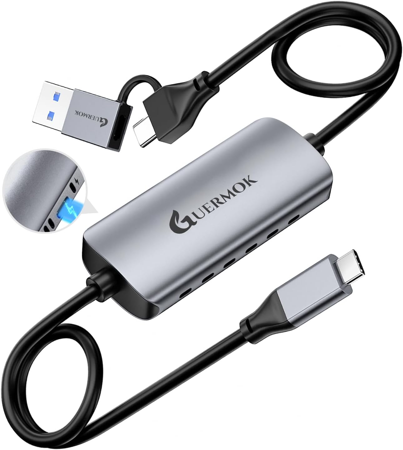 Guermok USB C Video Capture Card, 1080P@60FPS PD100W Fast Charge Type C to USB-A/C USB3.0 Capture Device for Quest 3, for iPad Phone MacOS Switch Steam PC for Gaming & Streaming
