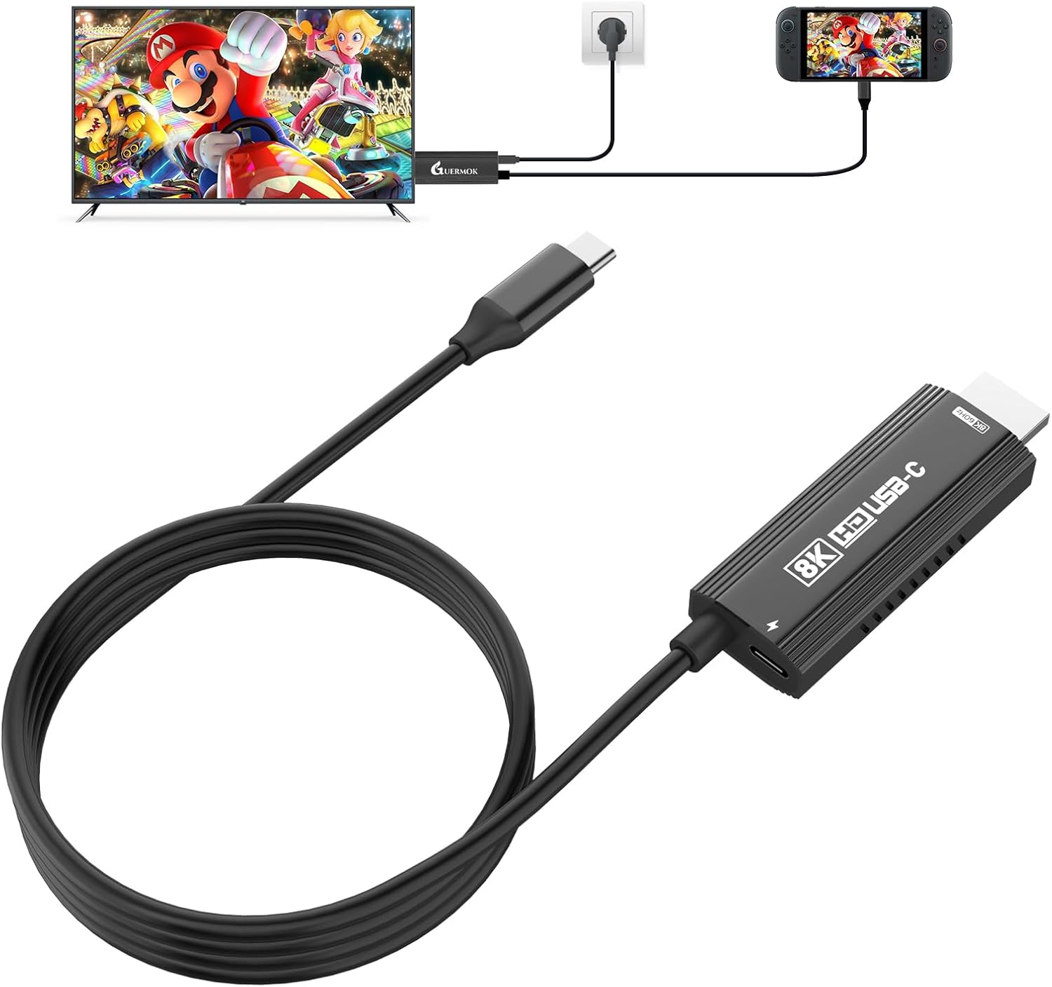 Guermok TV Mode Projection Cable for Switch 2, 67in, USB-C to HDMI Cable with HDR & ALLM, Supports 8K@60Hz, 4K@144Hz Output, PD100W, Works with iPad, Capture Cards, TVs, Steam (Silver)