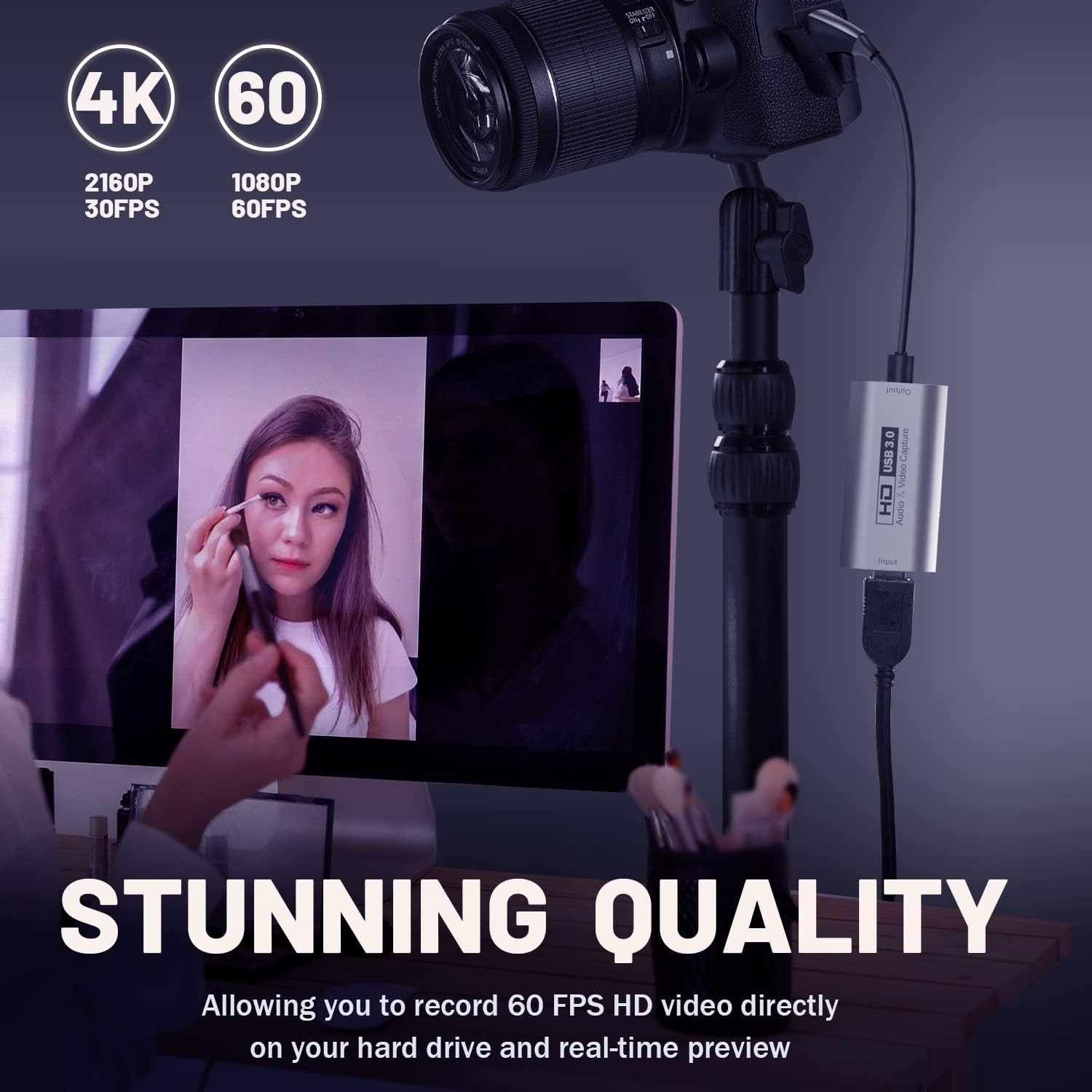 GUERMOK Video Capture Card, USB3.0 HDMI to USB-C Capture Device, Stream & Record at 2K@30FPS 1080P@60FPS, Compatible with iPad Mac OS Windows, Quest 3, OBS, Zoom, PS5/4, Switch, Xbox (Blue)