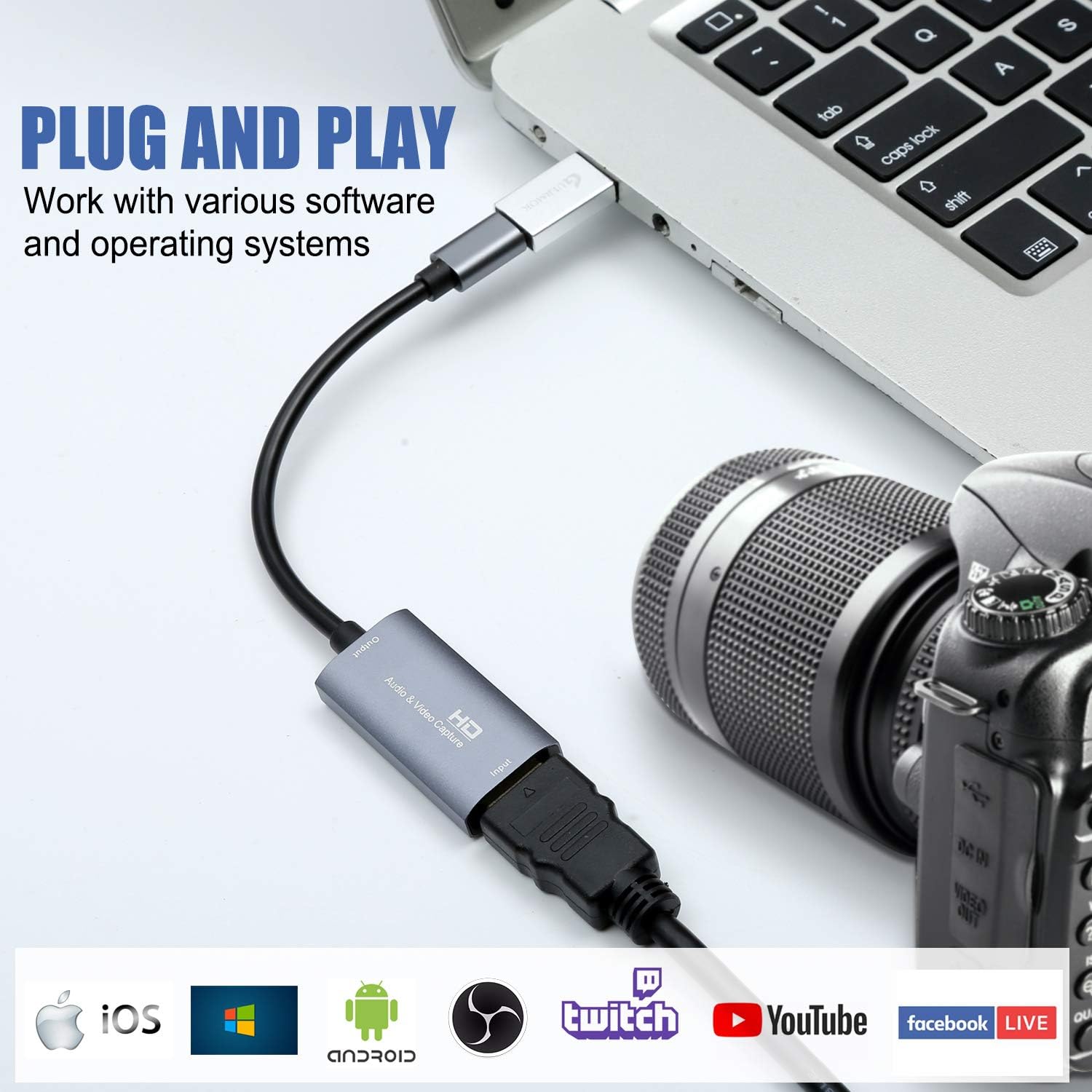 Guermok Video Capture Card, USB 3.0 HDMI to USB C Capture Card, 4K 1080P60FPS Capture Devices for Gaming Live Streaming Video Recorder, for Windows Mac OS System PS4/5 Switch Xbox Steam OBS