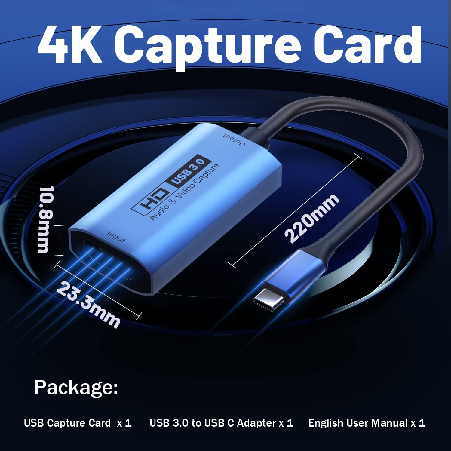 GUERMOK Video Capture Card, USB3.0 HDMI to USB-C Capture Device, Stream & Record at 2K@30FPS 1080P@60FPS, Compatible with iPad Mac OS Windows, Quest 3, OBS, Zoom, PS5/4, Switch, Xbox (Blue)