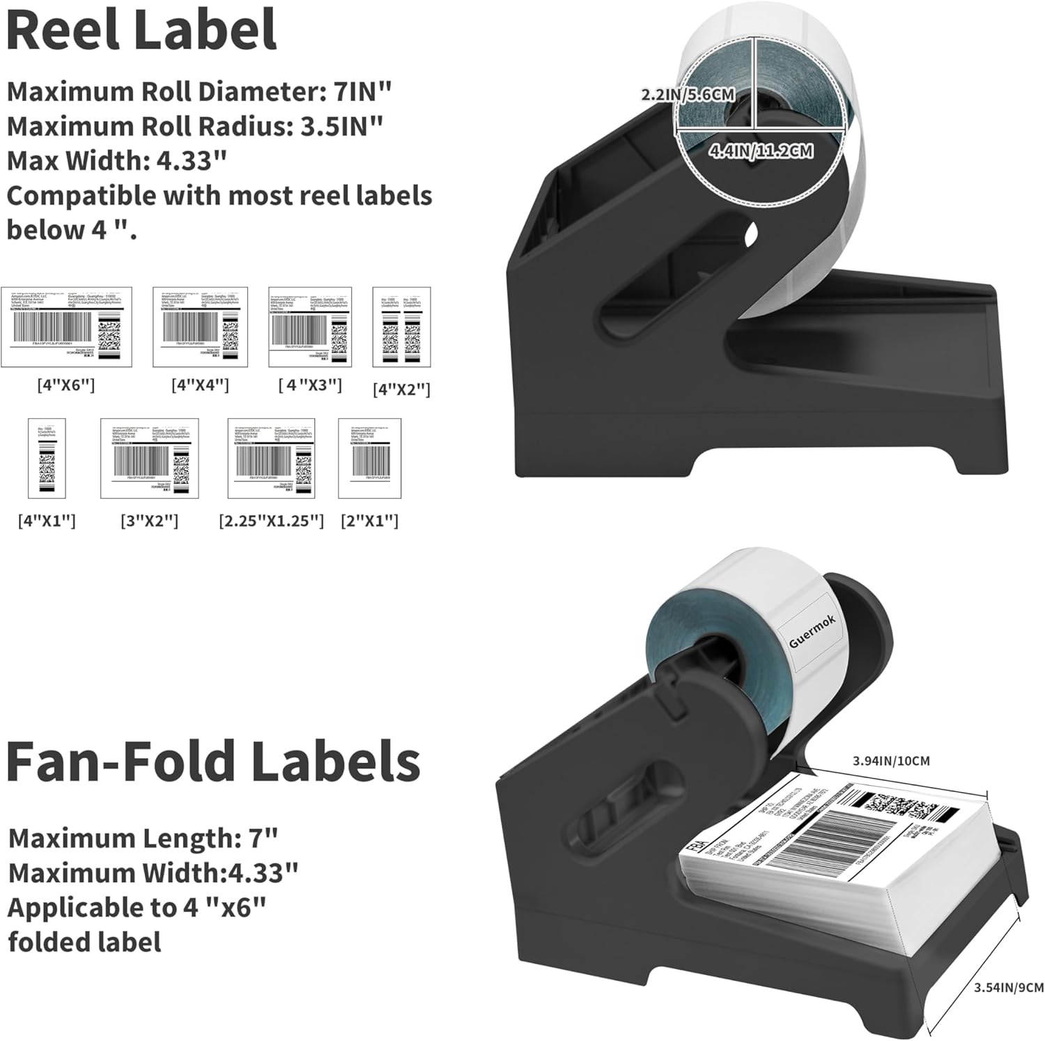Guermok Thermal Shipping Label Holder for Rolls & Fan-Fold, Fragile Stickers for Shipping, Label Stand Desktop Printer Holder-Home Office Accessory Sticker Dispenser for Holographic (Gray)