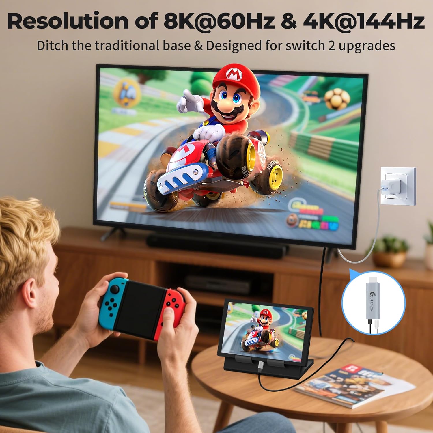 Guermok TV Mode Projection Cable for Switch 2, 67in, USB-C to HDMI Cable with HDR & ALLM, Supports 8K@60Hz, 4K@144Hz Output, PD100W, Works with iPad, Capture Cards, TVs, Steam (Silver)