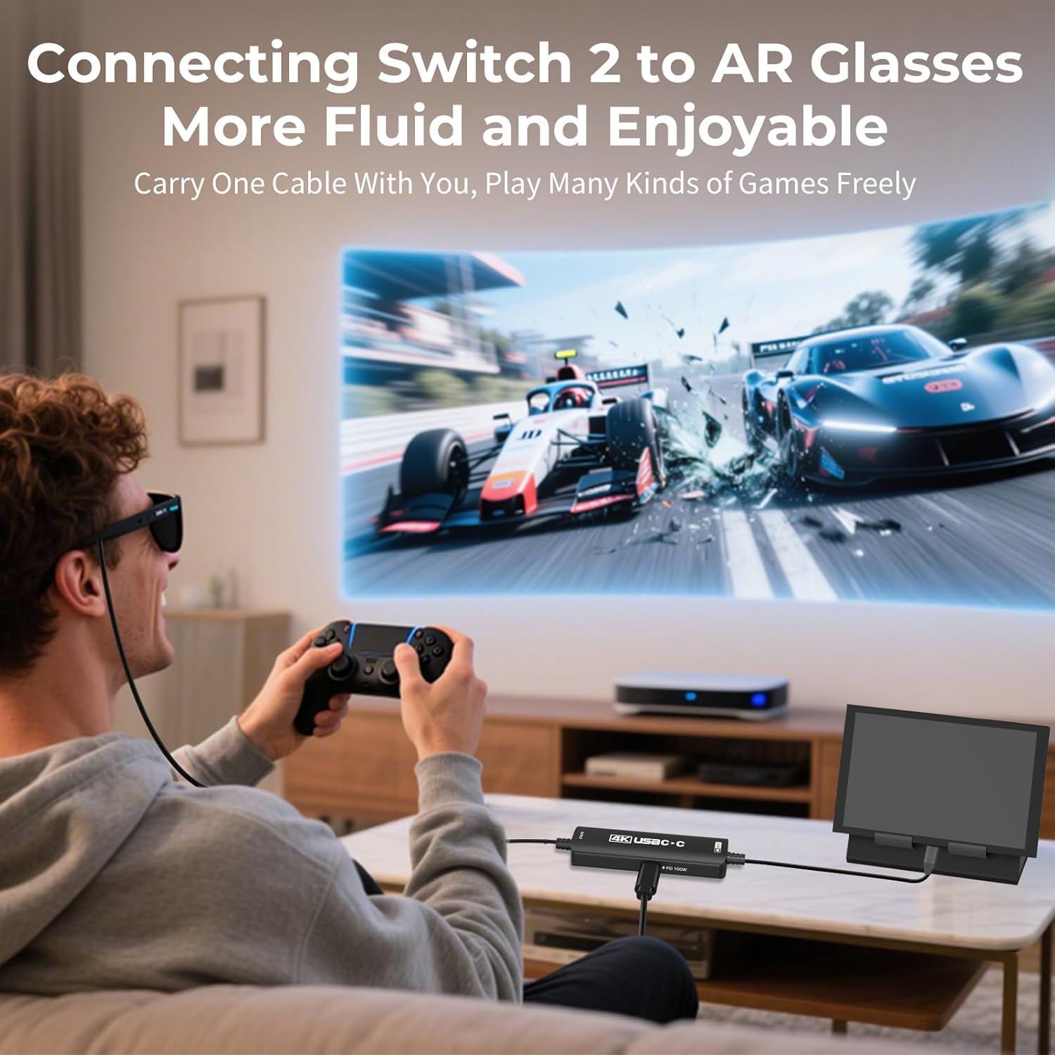 Guermok TV Dock Cable for Switch 2, 6.56ft USBC to USB C Video Adapter with PD 100W Charging, Compatible with AR Glasses, Portable Monitors, USB-C Displays, and Studio Display