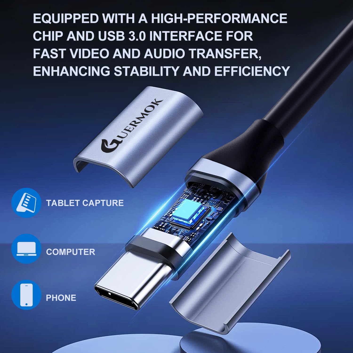 Guermok USB3.0 Video Capture Card for Streaming, PD100W, 90° USBC & Type C Adapter, 3.3ft 2K@30FPS 1080P@60FPS HDMI to USB A/C Capture Devices for Oculus /Quest3 /iPad/MacOS/Switch /PS5/4