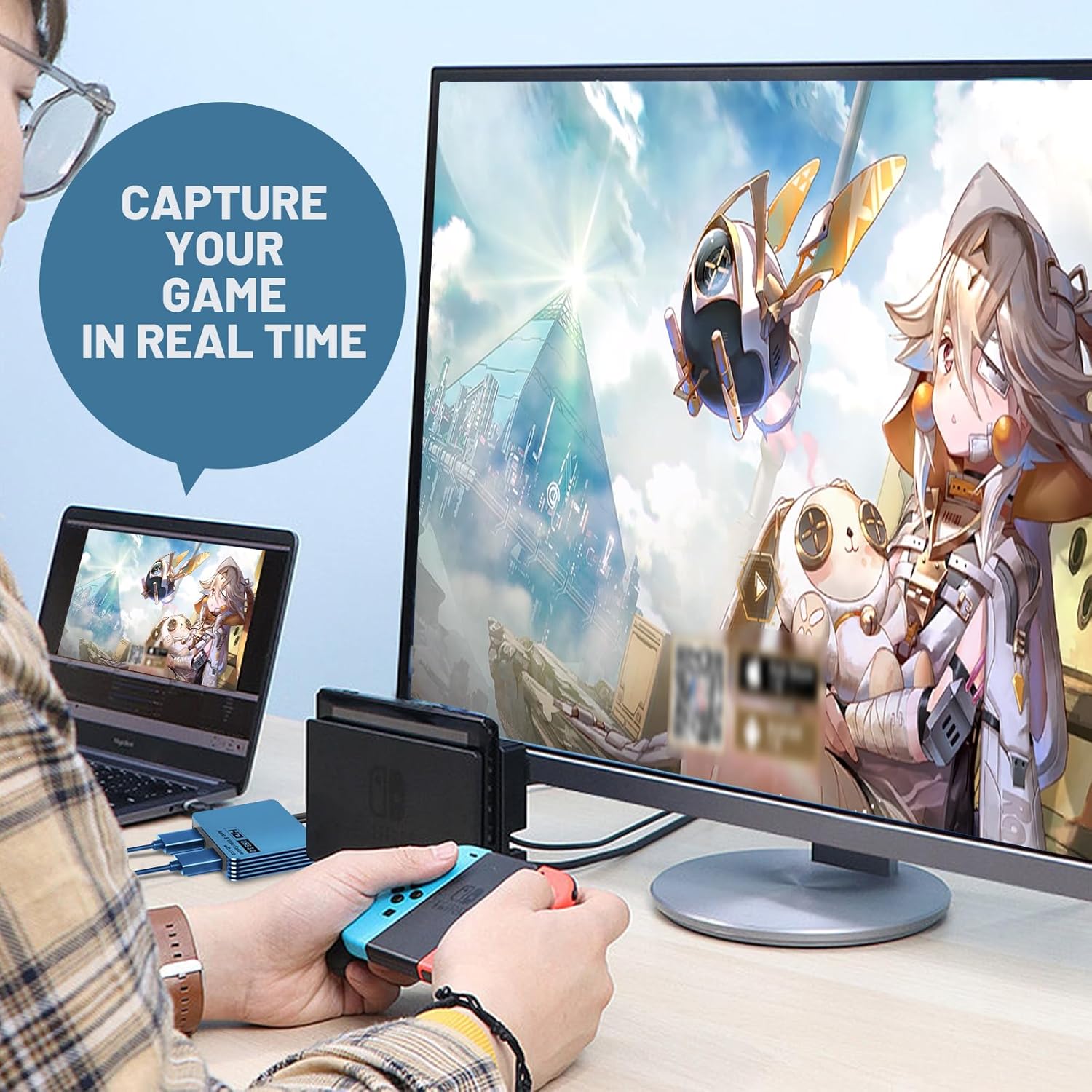 Guermok 4K Video Capture Card for Streaming, USB 3.0 HDMI to USB-C/A, 4K30Hz Passthrough 1080P60 Capture Device, HDMI Video Capture Card for Switch 2/1, Tablet, MacOS, Windows, Laptop, Camera