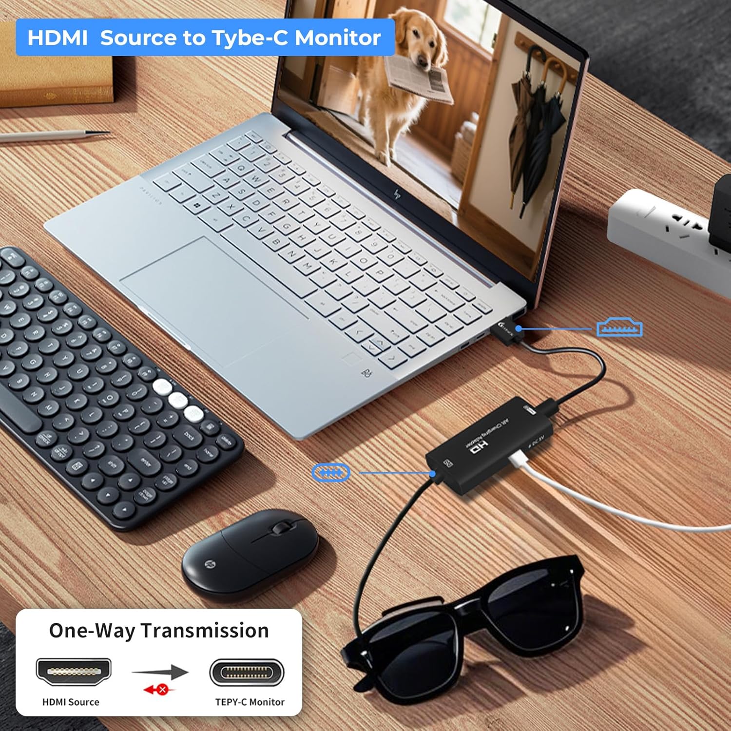 Guermok AR Glasses HDMI to USB-C Display Adapter, 4K@60Hz Play and Charge XR Converter with DC 5V, for XREAL One/Air 2 Pro/RayNeo/Rokid, Steam, Switch 2/1, PS5/4, Portable Monitors (Sliver)