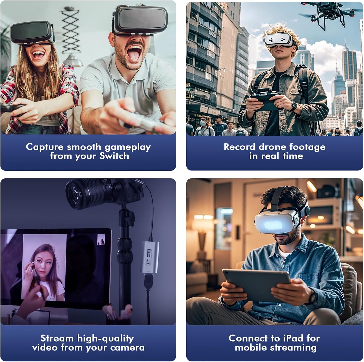 Guermok USB3.0 Video Capture Card for Streaming, PD100W, 90° USBC & Type C Adapter, 3.3ft 2K@30FPS 1080P@60FPS HDMI to USB A/C Capture Devices for Oculus /Quest3 /iPad/MacOS/Switch /PS5/4