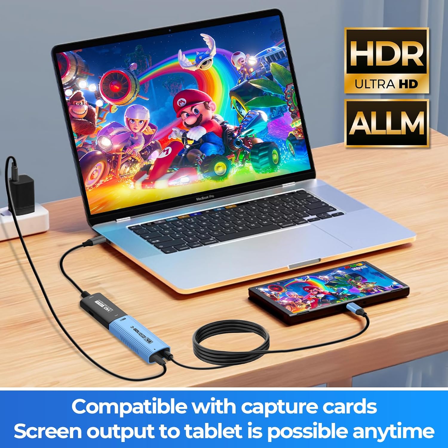 Guermok TV Mode Projection Cable for Switch 2, 67in, USB-C to HDMI Cable with HDR & ALLM, Supports 8K@60Hz, 4K@144Hz Output, PD100W, Works with iPad, Capture Cards, TVs, Steam (Silver)