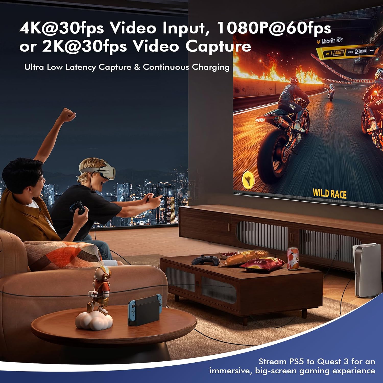 Guermok USB3.0 Video Capture Card for Streaming, PD100W, 90° USBC & Type C Adapter, 3.3ft 2K@30FPS 1080P@60FPS HDMI to USB A/C Capture Devices for Oculus /Quest3 /iPad/MacOS/Switch /PS5/4