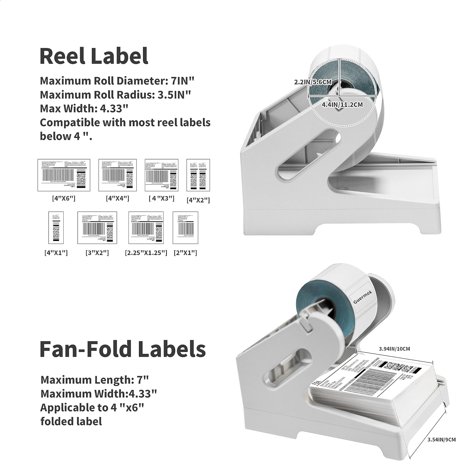 Guermok Thermal Shipping Label Holder for Rolls & Fan-Fold, Fragile Stickers for Shipping, Label Stand Desktop Printer Holder-Home Office Accessory Sticker Dispenser for Holographic (Gray)
