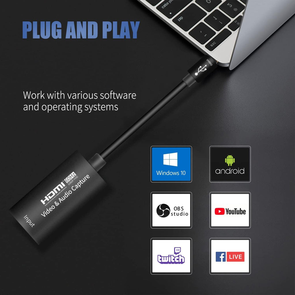 Guermok Video Capture Card, USB 3.0 HDMI to USB C Audio Capture Card, 4K 1080p60fps Capture Devices for Gaming Live Streaming Video Recorder, Works for Windows Mac OS System for Switch, Xbox