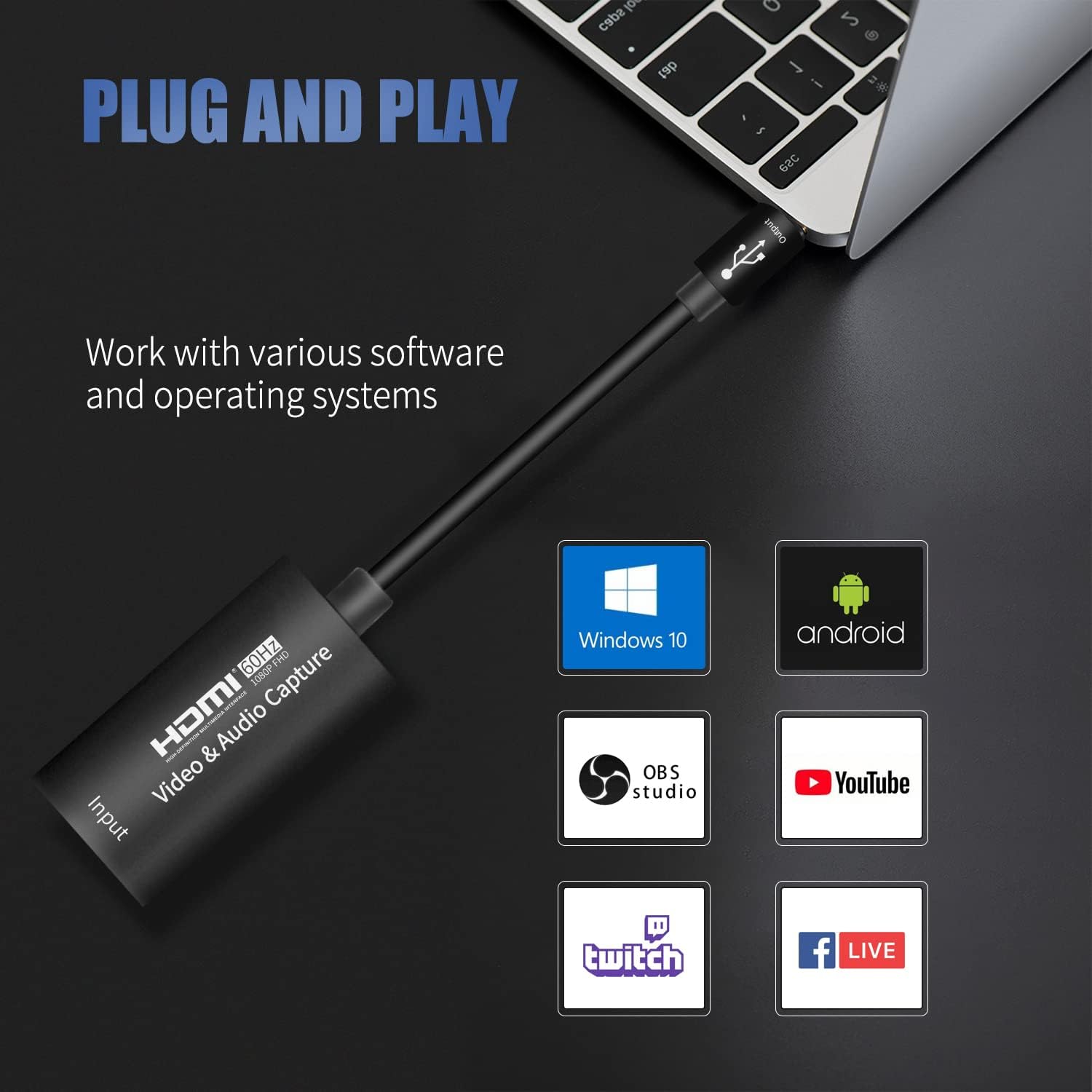 Guermok Video Capture Card, USB 3.0 HDMI to USB C Audio Capture Card, 4K 1080p60fps Capture Devices for Gaming Live Streaming Video Recorder, Works for Windows Mac OS System for Switch, Xbox