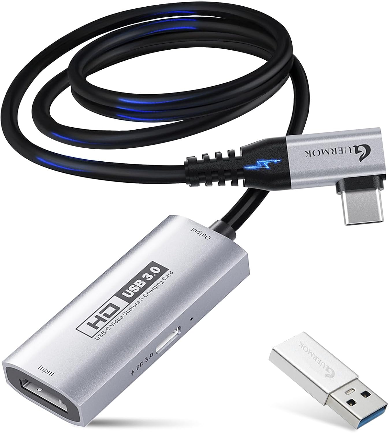 Guermok 4K USB3.0 Video Capture Card with PD 100W, 2K@30FPS or 1080P@60FPS HDMI to USB-A/C Capture Card for Streaming, Works with iPad Quest 3, Mac OS, Switch2/1 PS5/4, Xbox, Camera, Black