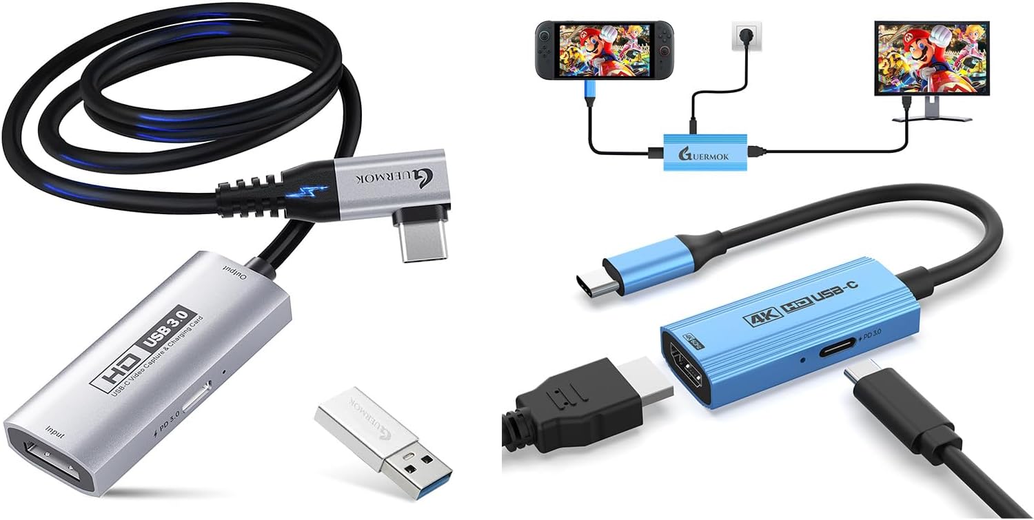 Guermok USB3.0 HDMI to Type C Video Capture Card 1080P 60FPS 2K 30FPS with USB C to HDMI Cable 4K 60Hz PD100W for Switch Tablet Laptop Phone VR AR Glasses Portable Monitor