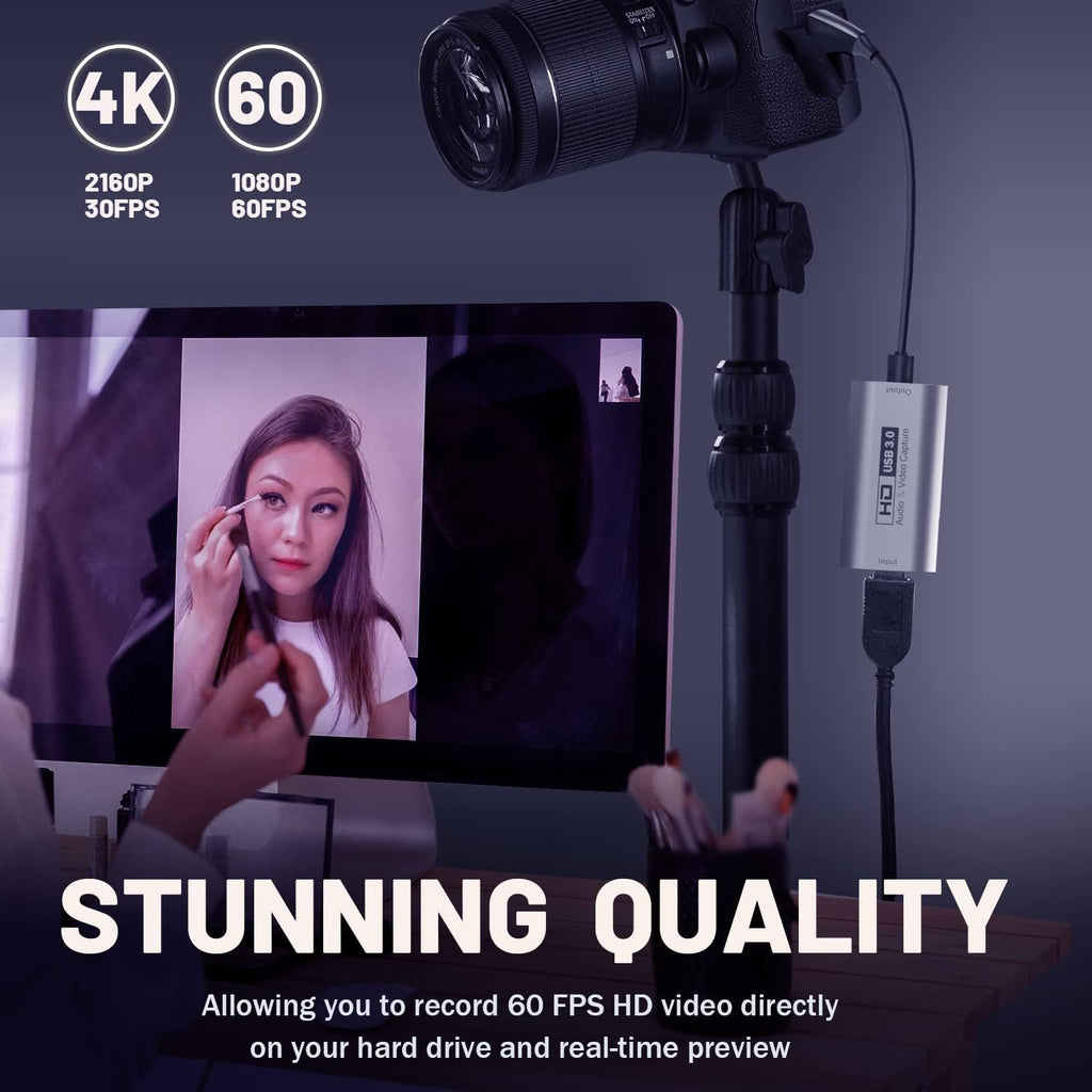 GUERMOK Video Capture Card, USB3.0 HDMI to USB-C Capture Device, Stream & Record at 2K@30FPS 1080P@60FPS, Compatible with iPad Mac OS Windows, Quest 3, OBS, Zoom, PS5/4, Switch, Xbox (Blue)