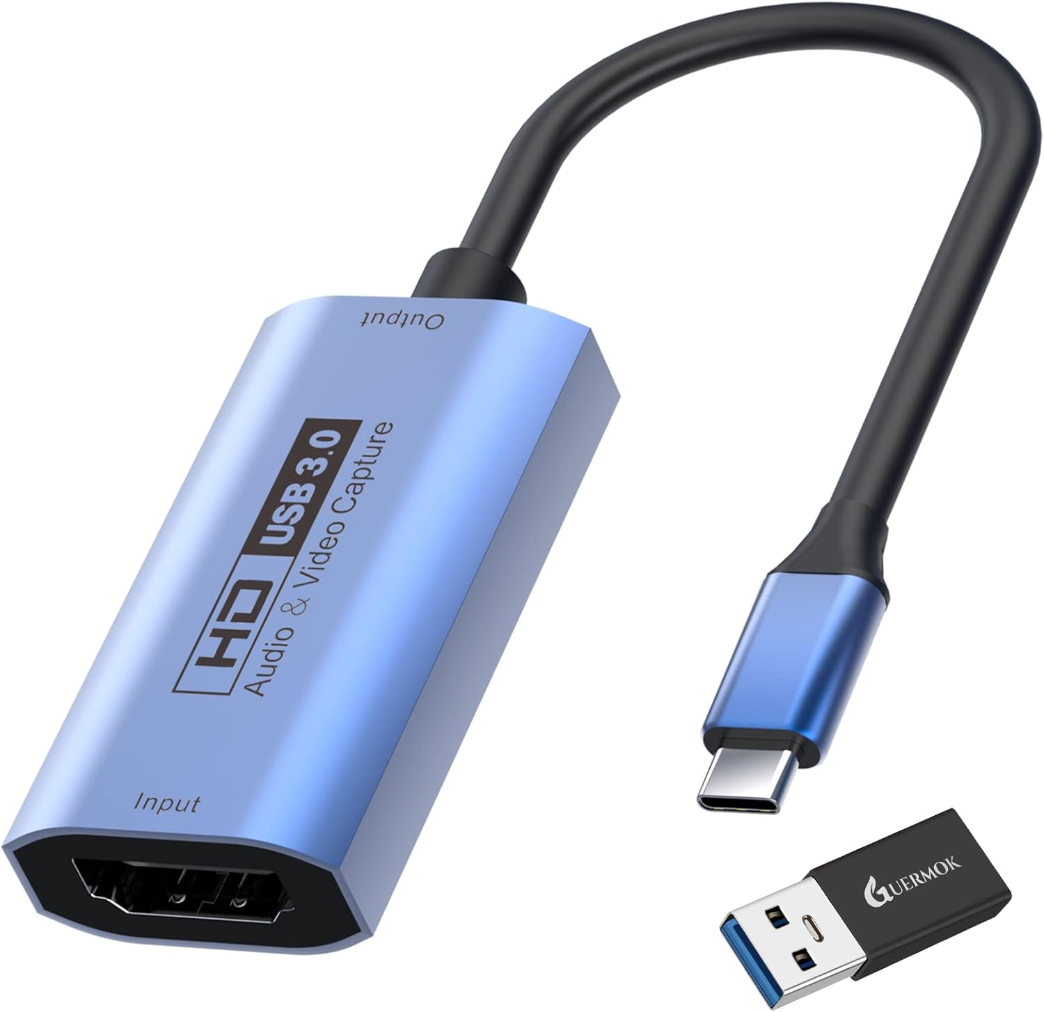 GUERMOK Video Capture Card, USB3.0 HDMI to USB-C Capture Device, Stream & Record at 2K@30FPS 1080P@60FPS, Compatible with iPad Mac OS Windows, Quest 3, OBS, Zoom, PS5/4, Switch, Xbox (Blue)
