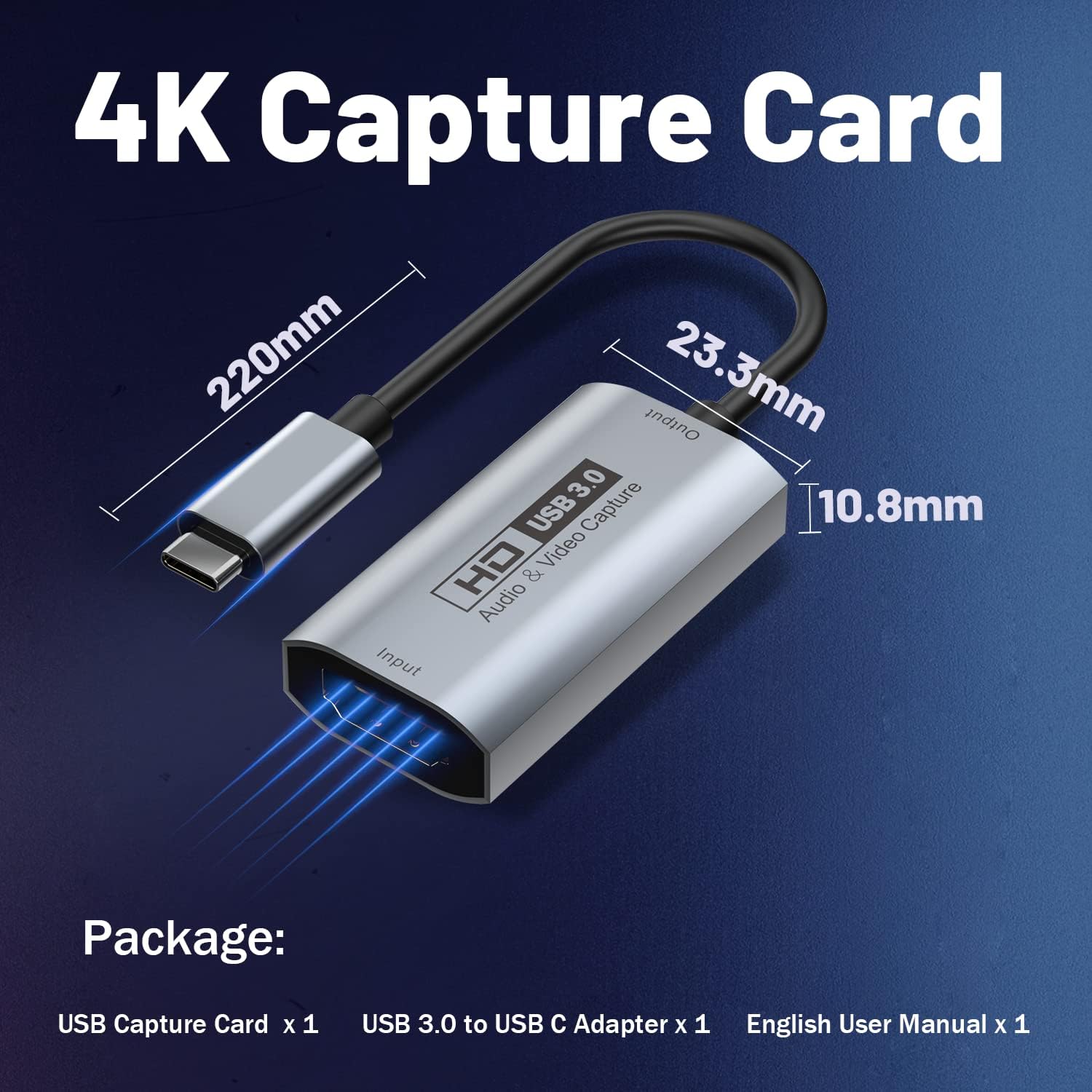 GUERMOK Video Capture Card, USB3.0 HDMI to USB-C Capture Device, Stream & Record at 2K@30FPS 1080P@60FPS, Compatible with iPad Mac OS Windows, Quest 3, OBS, Zoom, PS5/4, Switch, Xbox (Blue)