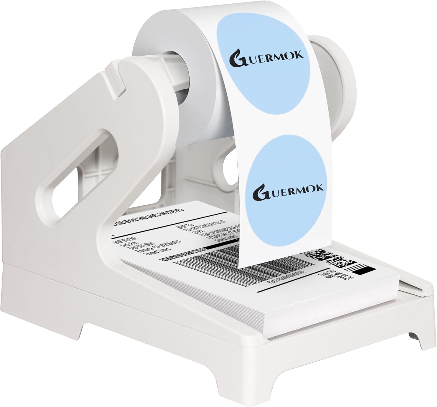 Guermok Thermal Shipping Label Holder for Rolls & Fan-Fold, Fragile Stickers for Shipping, Label Stand Desktop Printer Holder-Home Office Accessory Sticker Dispenser for Holographic (Gray)