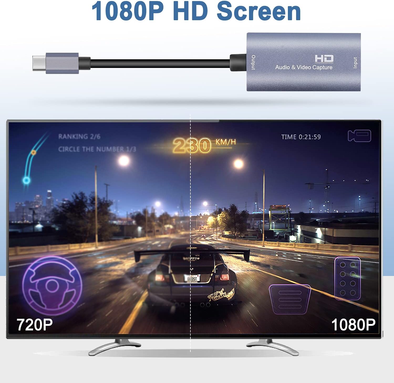 GUERMOK Video Capture Card, USB3.0 HDMI to USB-C Capture Device, Stream & Record at 2K@30FPS 1080P@60FPS, Compatible with iPad Mac OS Windows, Quest 3, OBS, Zoom, PS5/4, Switch, Xbox (Blue)