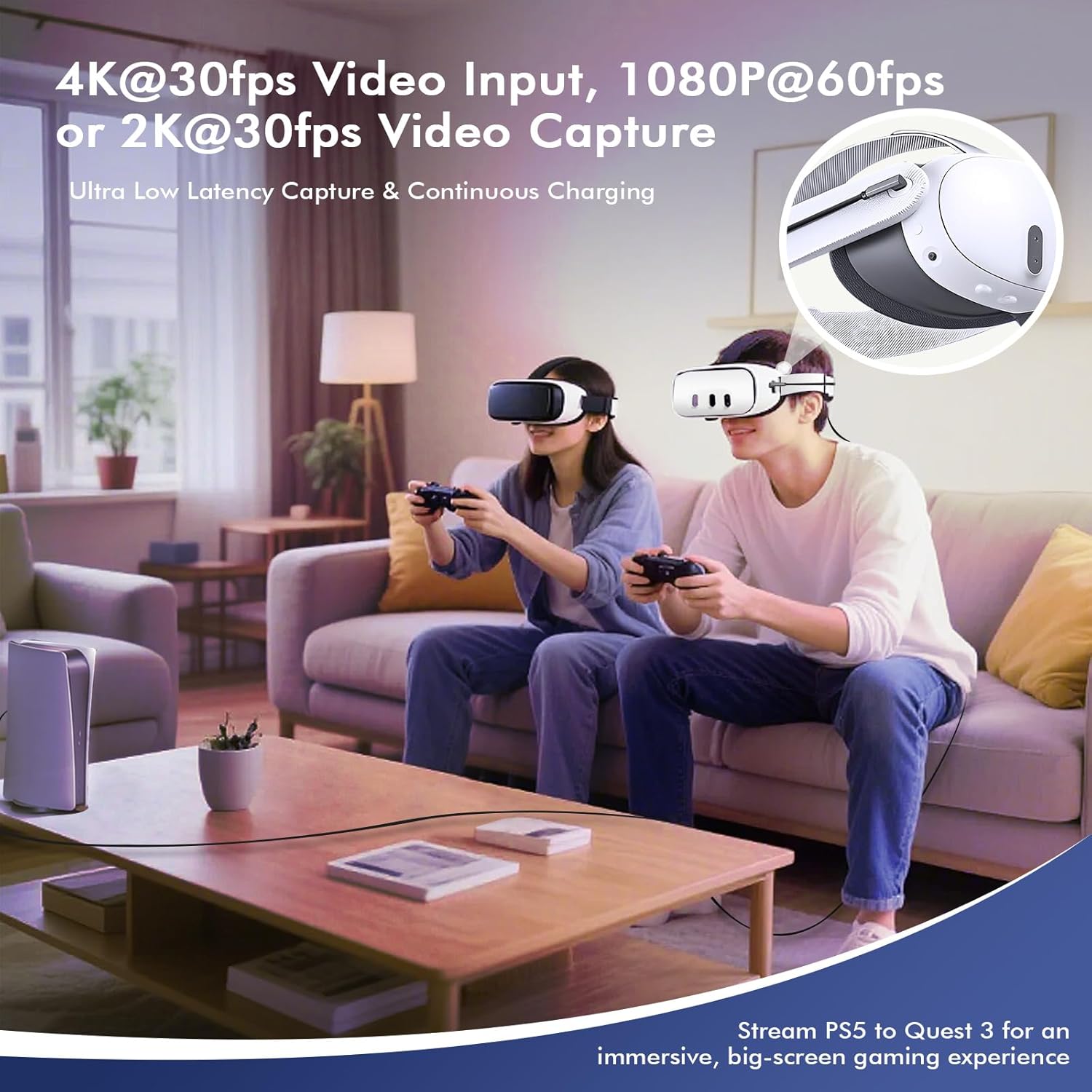 Guermok USB3.0 Video Capture Card for Streaming, PD100W, 90° USBC & Type C Adapter, 3.3ft 2K@30FPS 1080P@60FPS HDMI to USB A/C Capture Devices for Oculus /Quest3 /iPad/MacOS/Switch /PS5/4