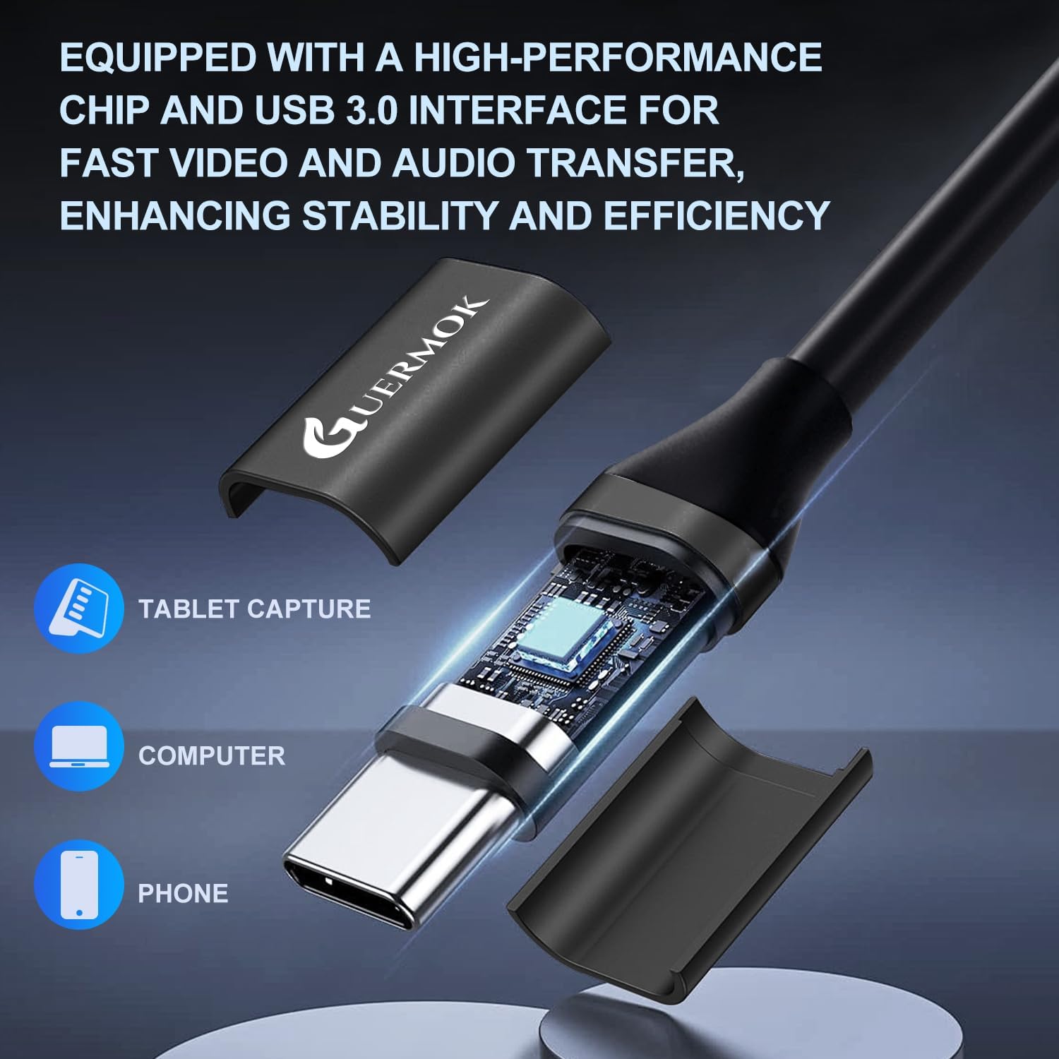 Guermok USB3.0 Video Capture Card for Streaming, PD100W, 90° USBC & Type C Adapter, 3.3ft 2K@30FPS 1080P@60FPS HDMI to USB A/C Capture Devices for Oculus /Quest3 /iPad/MacOS/Switch /PS5/4