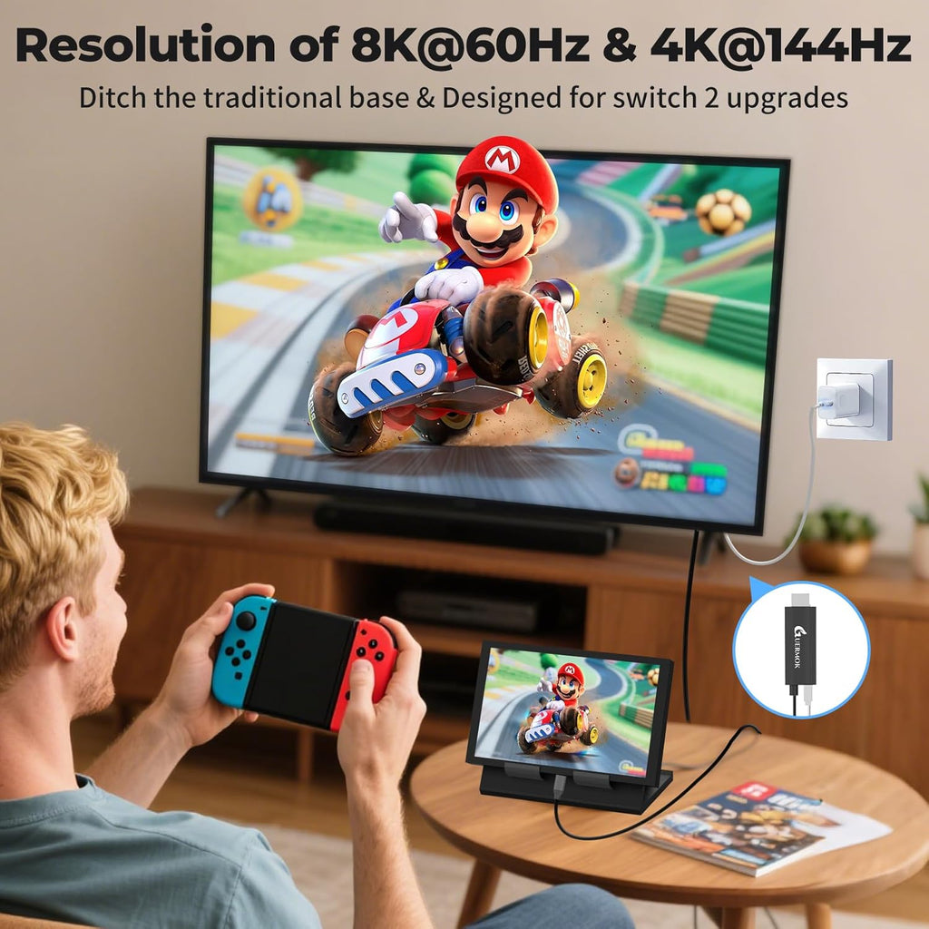 Guermok TV Mode Projection Cable for Switch 2, 67in, USB-C to HDMI Cable with HDR & ALLM, Supports 8K@60Hz, 4K@144Hz Output, PD100W, Works with iPad, Capture Cards, TVs, Steam (Silver)