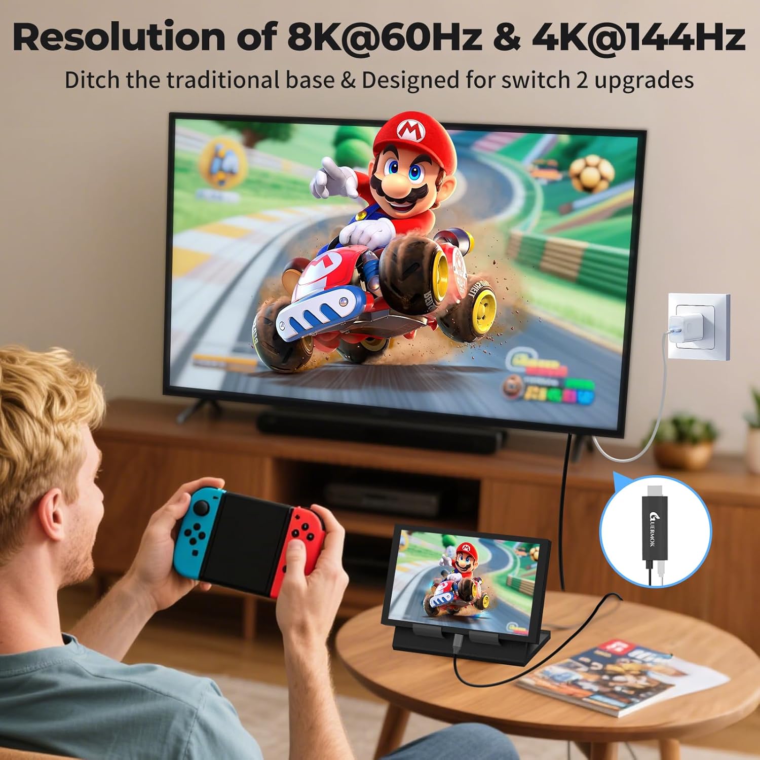 Guermok TV Mode Projection Cable for Switch 2, 67in, USB-C to HDMI Cable with HDR & ALLM, Supports 8K@60Hz, 4K@144Hz Output, PD100W, Works with iPad, Capture Cards, TVs, Steam (Silver)