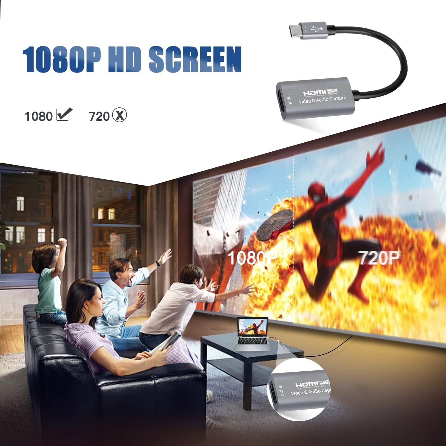 Guermok Video Capture Card, USB 3.0 HDMI to USB C Audio Capture Card, 4K 1080p60fps Capture Devices for Gaming Live Streaming Video Recorder, Works for Windows Mac OS System for Switch, Xbox