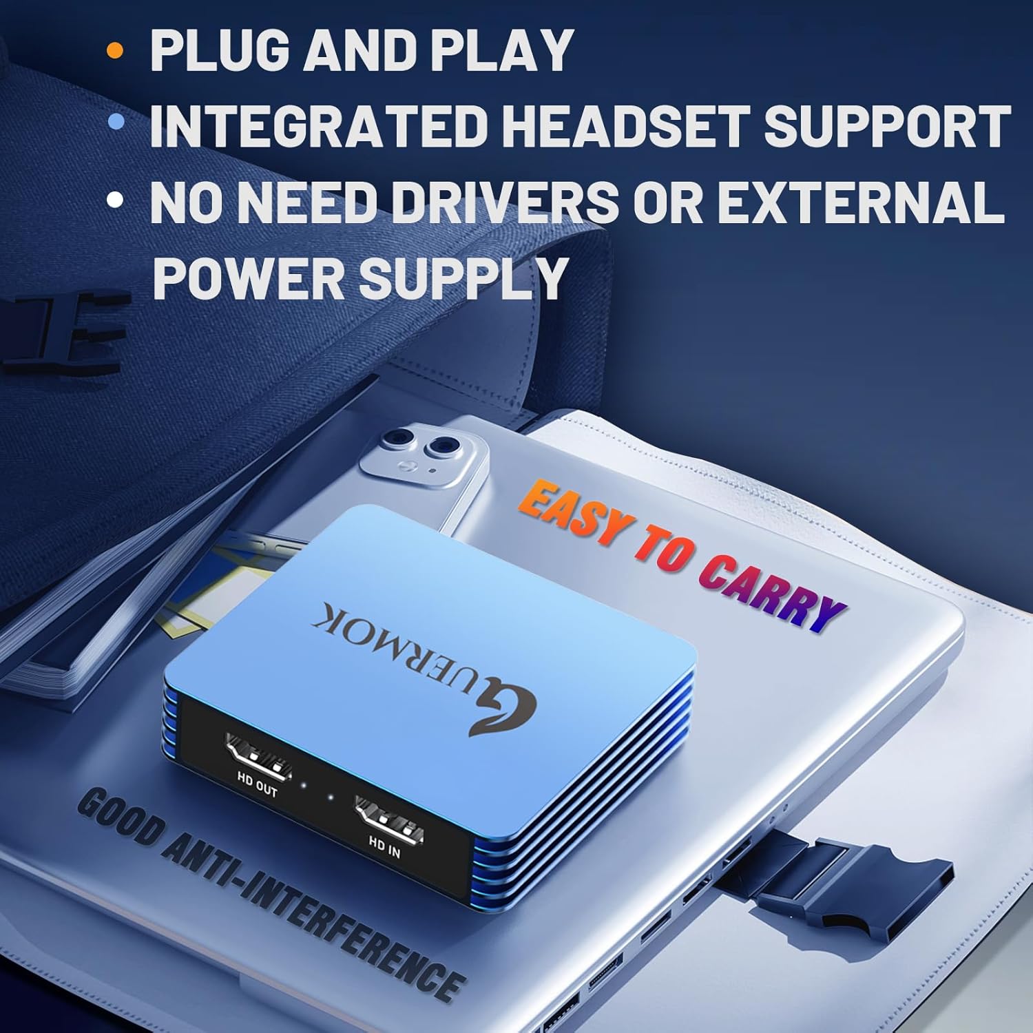 Guermok 4K Video Capture Card for Streaming, USB 3.0 HDMI to USB-C/A, 4K30Hz Passthrough 1080P60 Capture Device, HDMI Video Capture Card for Switch 2/1, Tablet, MacOS, Windows, Laptop, Camera