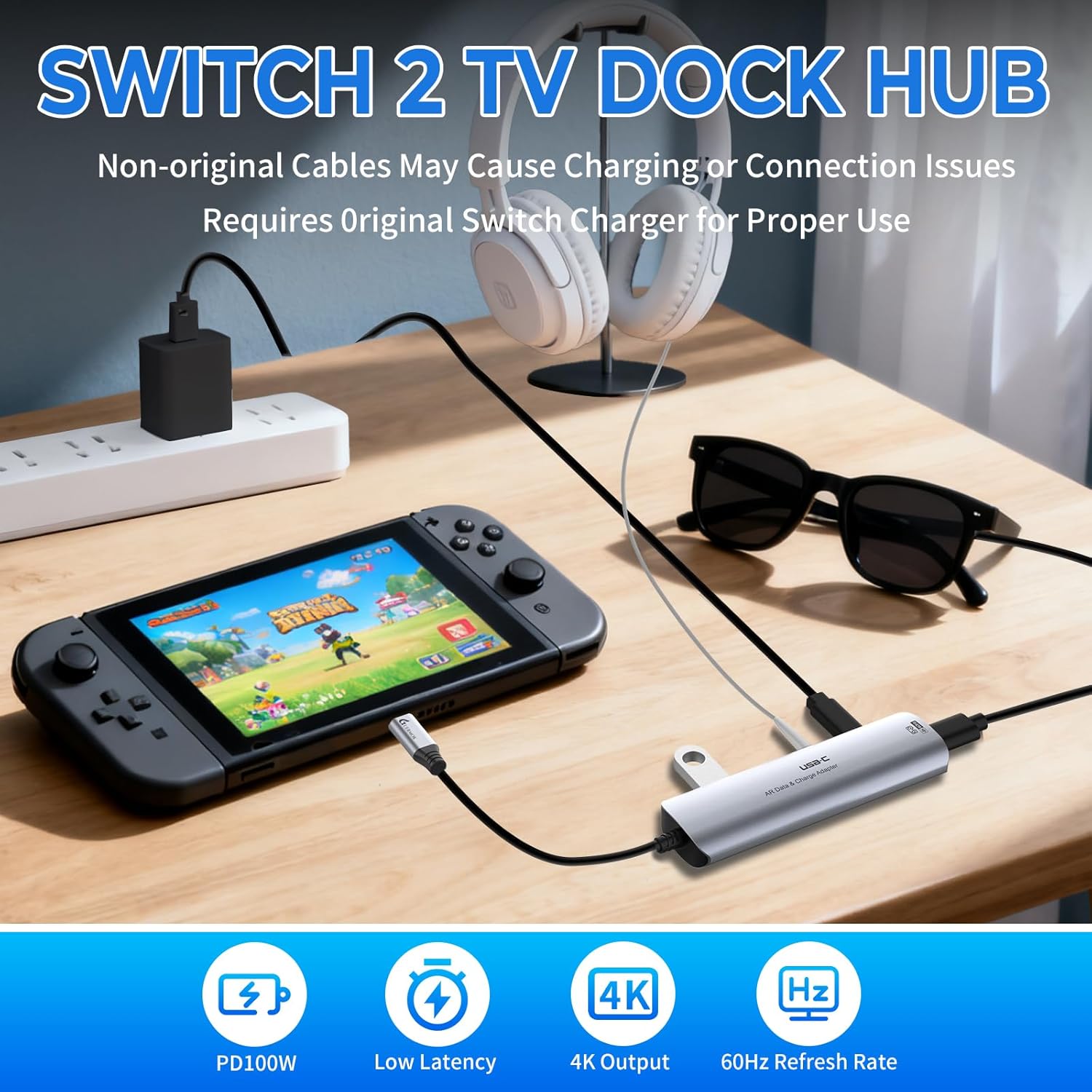 Guermok 5-in-1 USB-C to AR Glasses Adapter, 100W PD Fast Charging, 8K@60Hz Video, USB/USB-C Ports – Works with AR Glasses Devices, Handheld Consoles, Switch, USBC Phones and Laptops, Black
