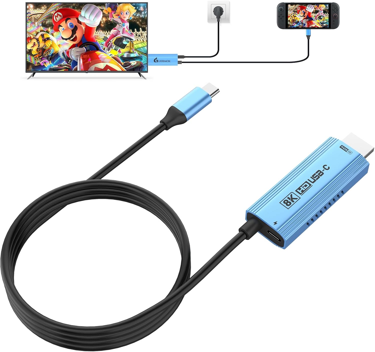 Guermok TV Mode Projection Cable for Switch 2, 67in, USB-C to HDMI Cable with HDR & ALLM, Supports 8K@60Hz, 4K@144Hz Output, PD100W, Works with iPad, Capture Cards, TVs, Steam (Silver)