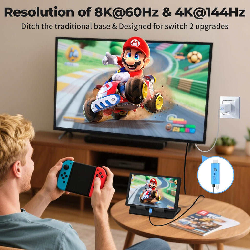 Guermok TV Mode Projection Cable for Switch 2, 67in, USB-C to HDMI Cable with HDR & ALLM, Supports 8K@60Hz, 4K@144Hz Output, PD100W, Works with iPad, Capture Cards, TVs, Steam (Silver)