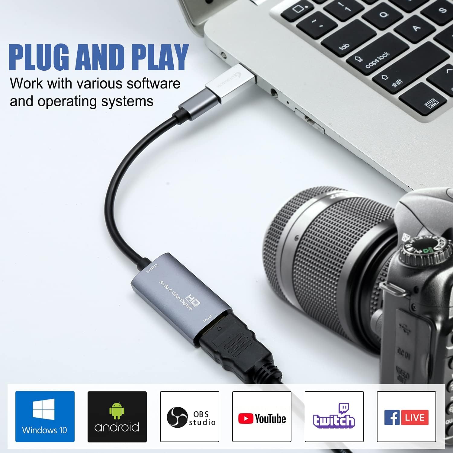 GUERMOK Video Capture Card, USB3.0 HDMI to USB-C Capture Device, Stream & Record at 2K@30FPS 1080P@60FPS, Compatible with iPad Mac OS Windows, Quest 3, OBS, Zoom, PS5/4, Switch, Xbox (Blue)