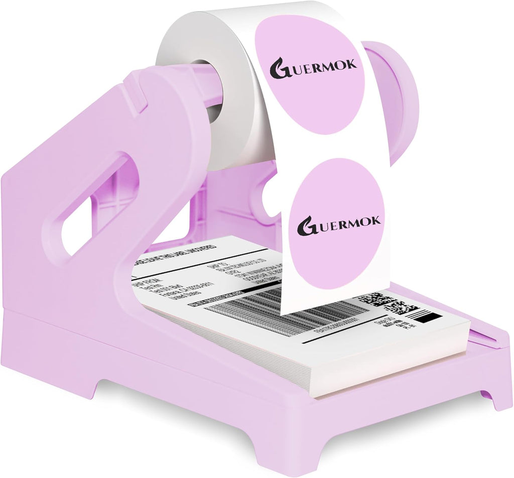 Guermok Thermal Shipping Label Holder for Rolls & Fan-Fold, Fragile Stickers for Shipping, Label Stand Desktop Printer Holder-Home Office Accessory Sticker Dispenser for Holographic (Gray)