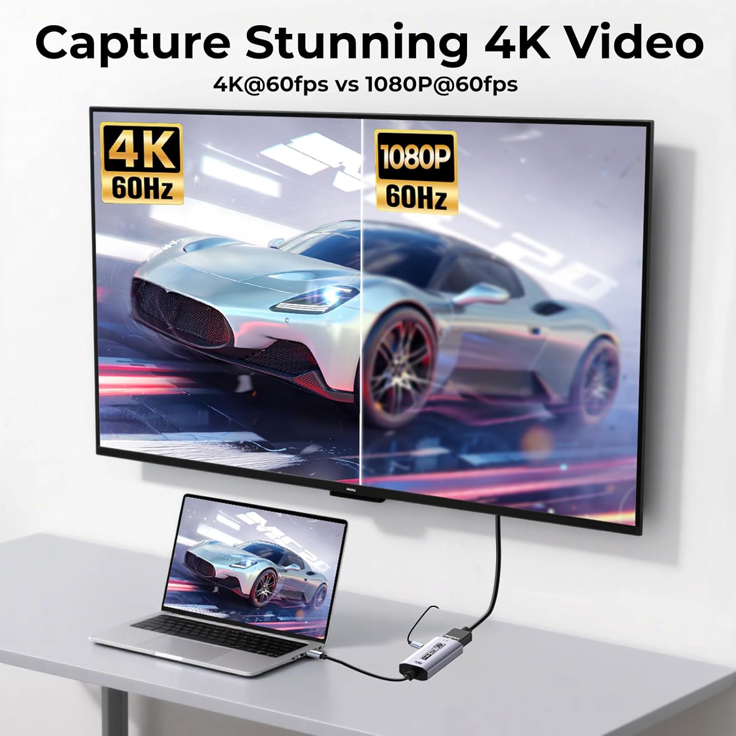 Guermok 4K USB3.0 Video Capture Card with PD 100W, 2K@30FPS or 1080P@60FPS HDMI to USB-A/C Capture Card for Streaming, Works with iPad Quest 3, Mac OS, Switch2/1 PS5/4, Xbox, Camera, Black