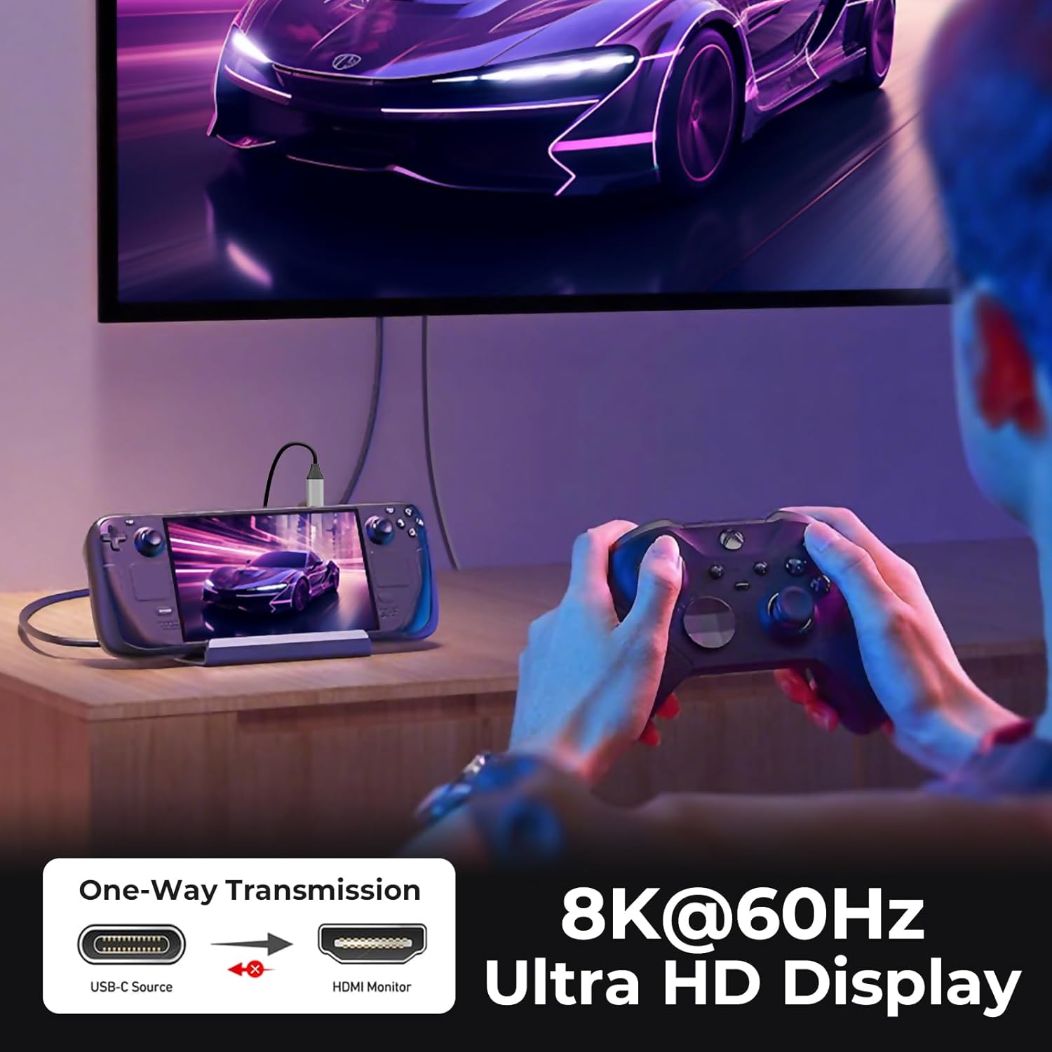 Guermok TV Mode Projection Cable for Switch 2, 67in, USB-C to HDMI Cable with HDR & ALLM, Supports 8K@60Hz, 4K@144Hz Output, PD100W, Works with iPad, Capture Cards, TVs, Steam (Silver)