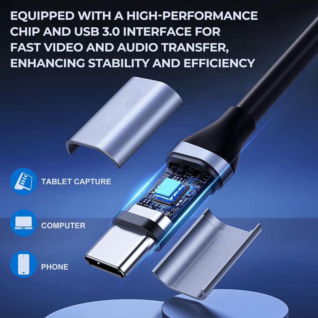 Guermok USB3.0 Video Capture Card for Streaming, PD100W, 90° USBC & Type C Adapter, 3.3ft 2K@30FPS 1080P@60FPS HDMI to USB A/C Capture Devices for Oculus /Quest3 /iPad/MacOS/Switch /PS5/4