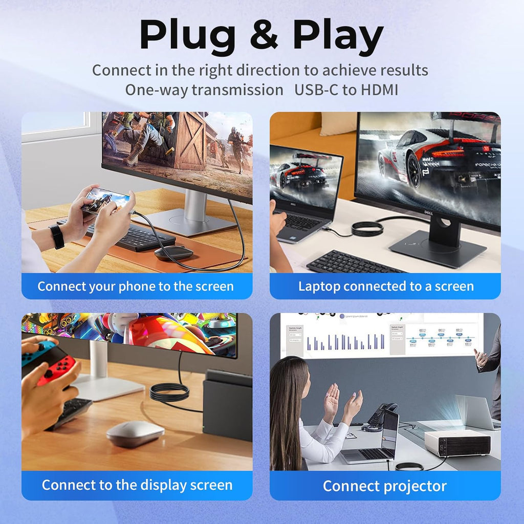 Guermok TV Mode Projection Cable for Switch 2, 67in, USB-C to HDMI Cable with HDR & ALLM, Supports 8K@60Hz, 4K@144Hz Output, PD100W, Works with iPad, Capture Cards, TVs, Steam (Silver)