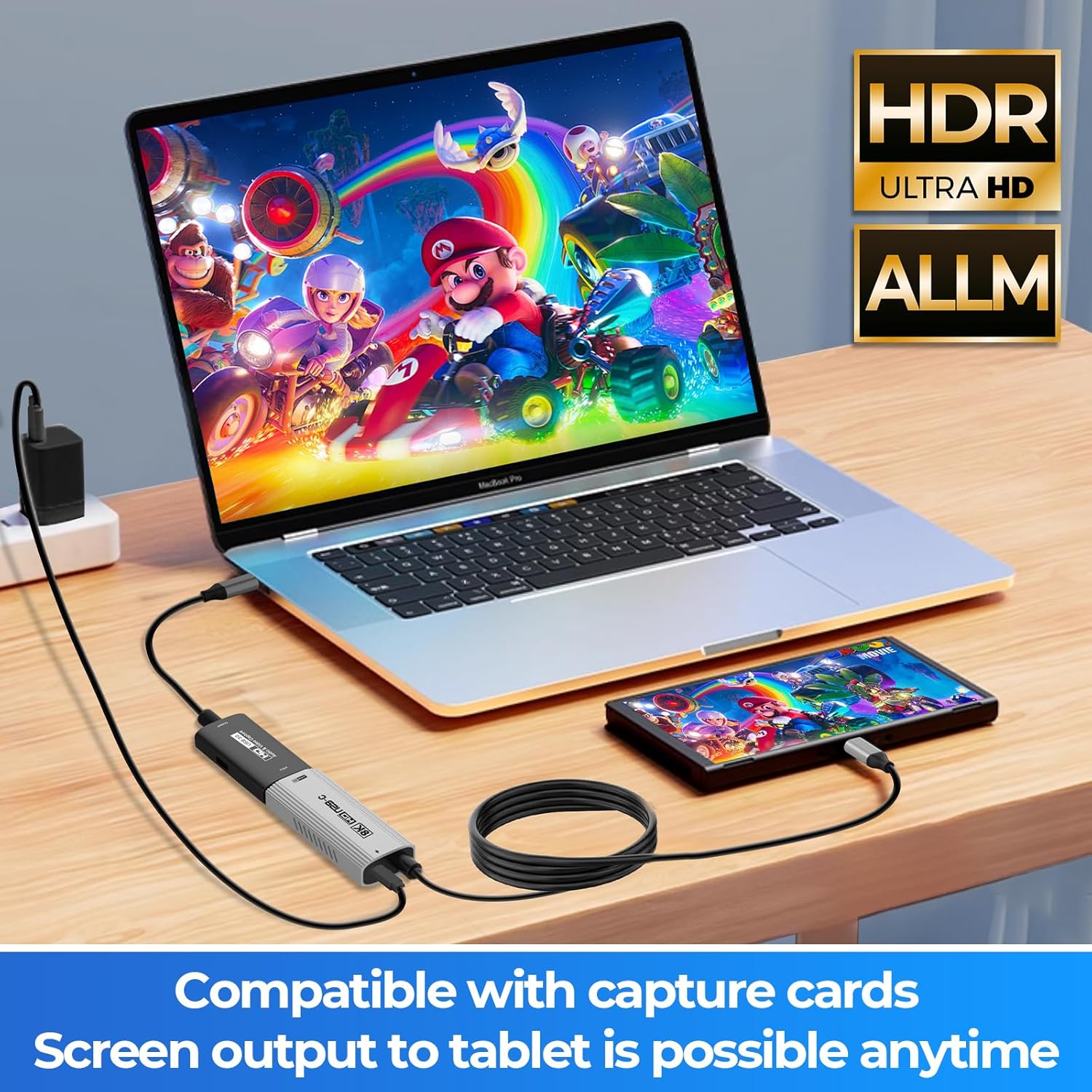 Guermok TV Mode Projection Cable for Switch 2, 67in, USB-C to HDMI Cable with HDR & ALLM, Supports 8K@60Hz, 4K@144Hz Output, PD100W, Works with iPad, Capture Cards, TVs, Steam (Silver)