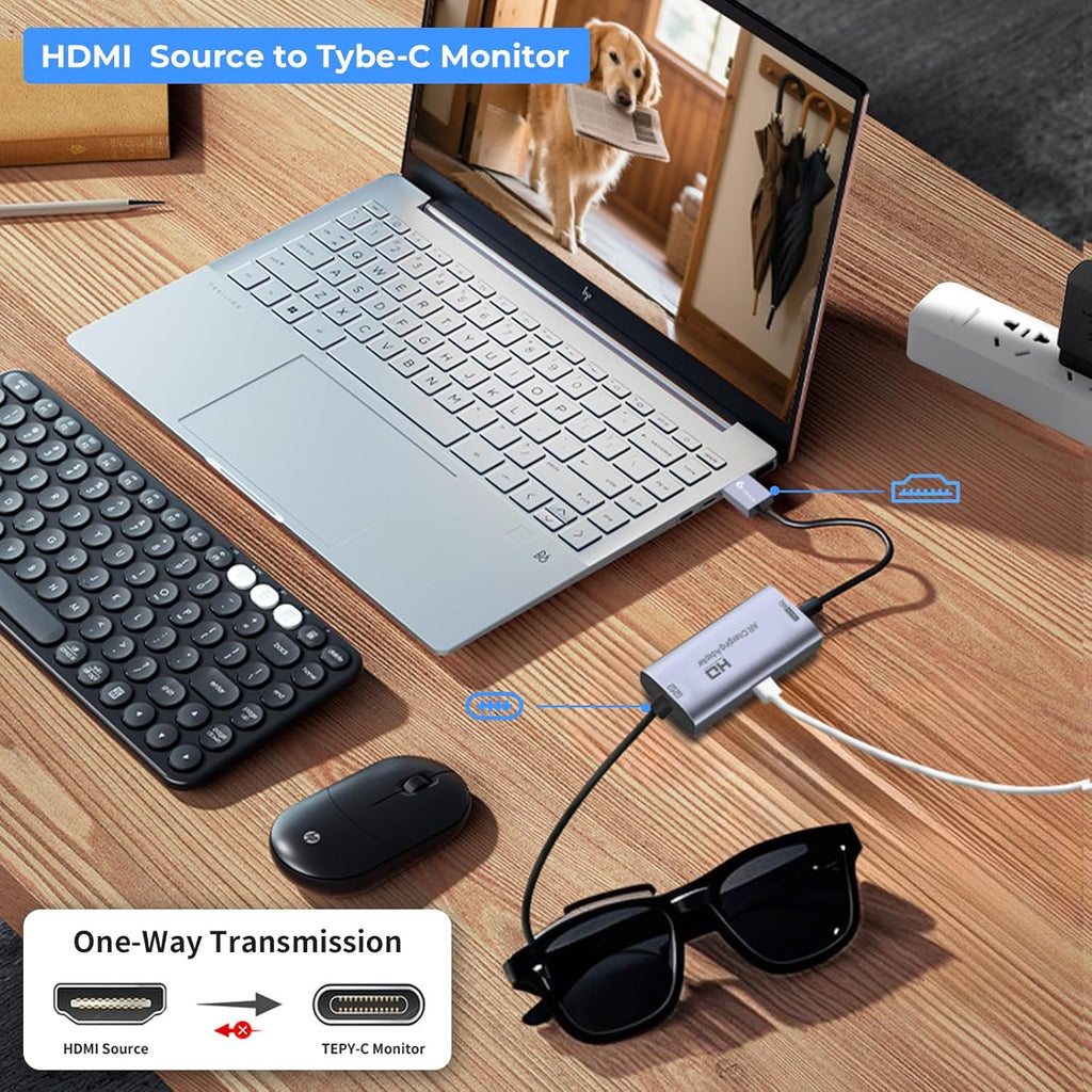 Guermok AR Glasses HDMI to USB-C Display Adapter, 4K@60Hz Play and Charge XR Converter with DC 5V, for XREAL One/Air 2 Pro/RayNeo/Rokid, Steam, Switch 2/1, PS5/4, Portable Monitors (Sliver)
