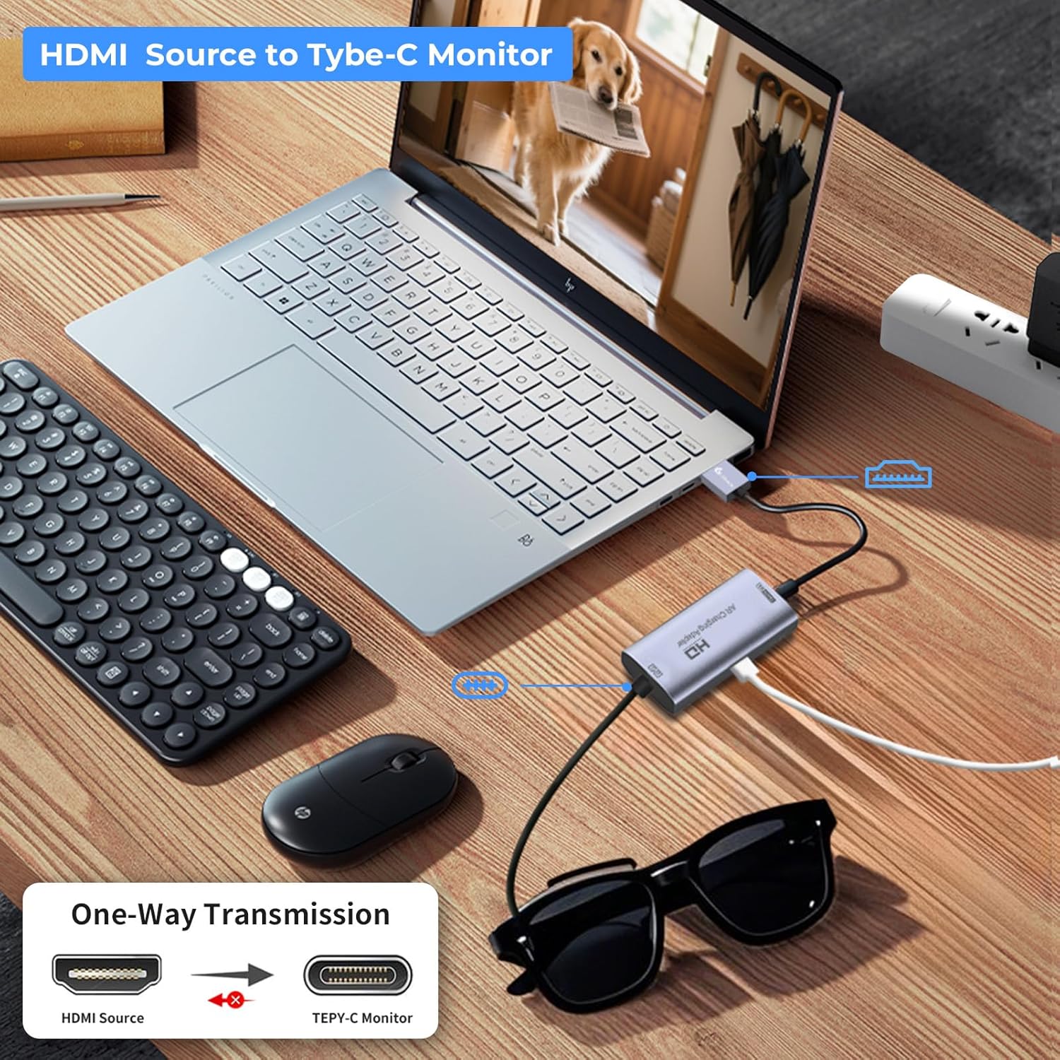 Guermok AR Glasses HDMI to USB-C Display Adapter, 4K@60Hz Play and Charge XR Converter with DC 5V, for XREAL One/Air 2 Pro/RayNeo/Rokid, Steam, Switch 2/1, PS5/4, Portable Monitors (Sliver)