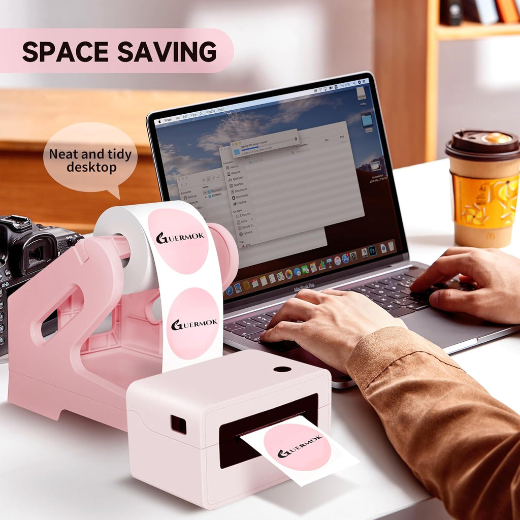 Guermok Thermal Shipping Label Holder for Rolls & Fan-Fold, Fragile Stickers for Shipping, Label Stand Desktop Printer Holder-Home Office Accessory Sticker Dispenser for Holographic (Gray)